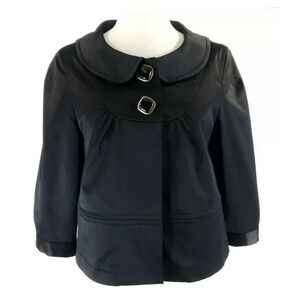 Nygard Collection Jacket 8 Black Satin 3/4 Sl Crop 2 Button MED Dressy Peacoat